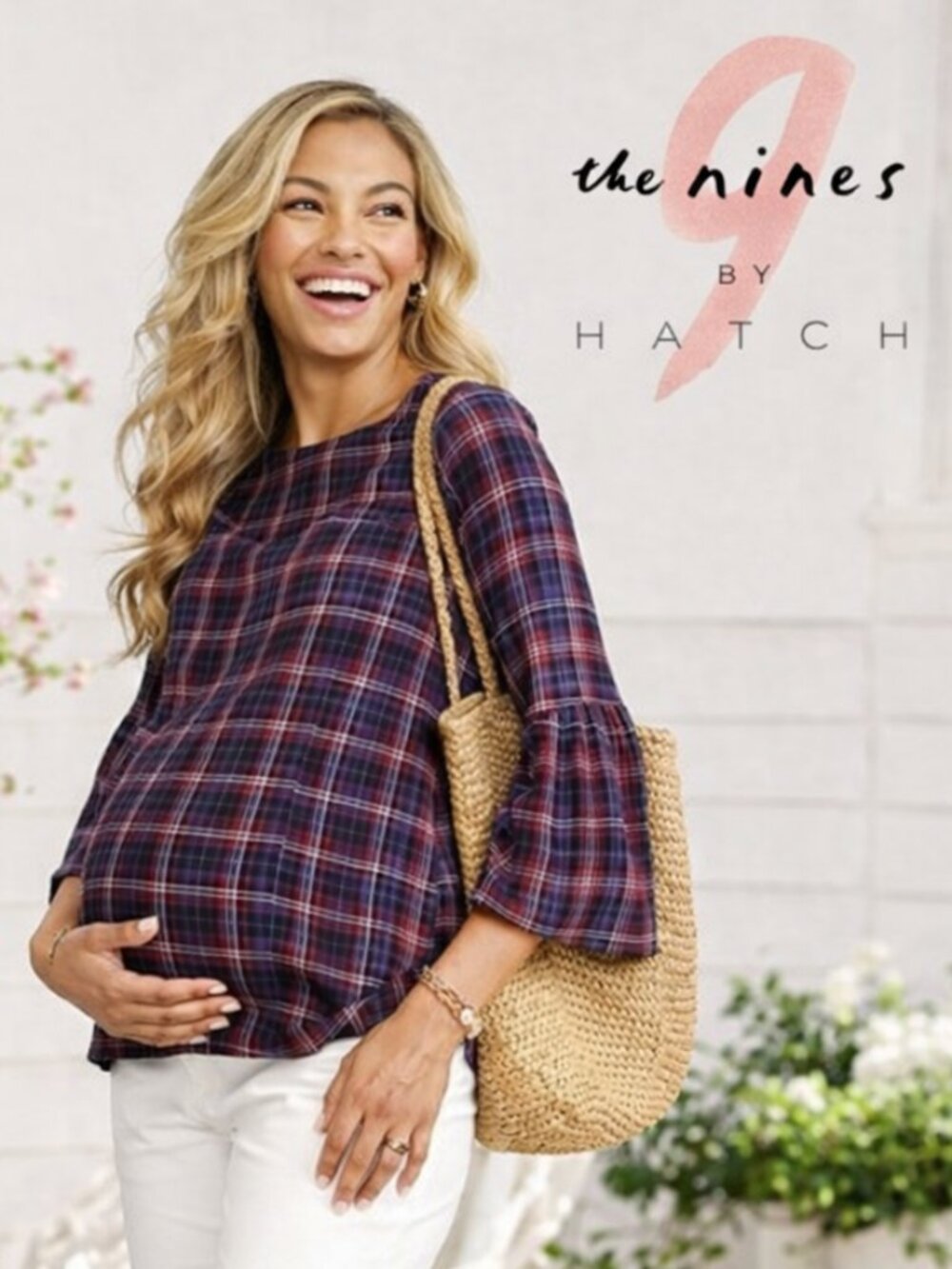 HATCH Maternity Plaid Blouse Navy Berry Boho Flowy Top Size M Pregnancy